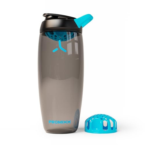 Promixx Pursuit Protein Shaker Bottle – 32oz Silent Snap-Fit Mixer for Lump-Free Shakes – Leak-Proof BPA-Free Ecozen Gym Shaker with Measurement Marks for Fitness and Travel – Black