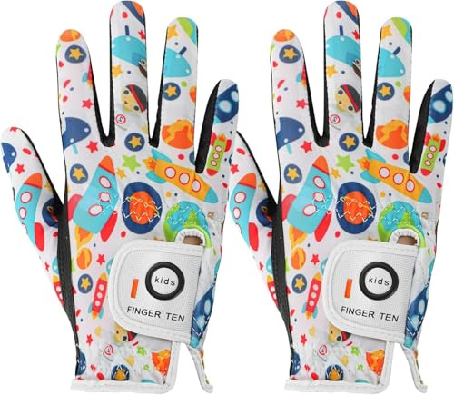 XJBTBA Guantes de Golf para jóvenes para Todo Tipo de Clima, Suaves para Mano Izquierda Derecha, Agarre de Lluvia, Valor Transpirable, Paquete de 2, Guantes de Golf para niñas y niños, Resistentes al