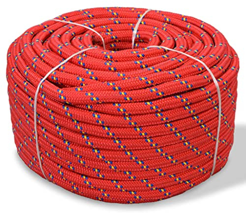 Tmriohed Cuerda para barco de polipropileno, 10 mm, 50 m, color rojo, cuerda de amarre flotante para veleros y yates, cuerda trenzada para barcos y anclajes, resistente cuerda de fibra sintética de