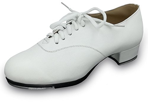 Pierides Men's Tap Shoes with 1.2 Heel,White Synthetic,5 M US