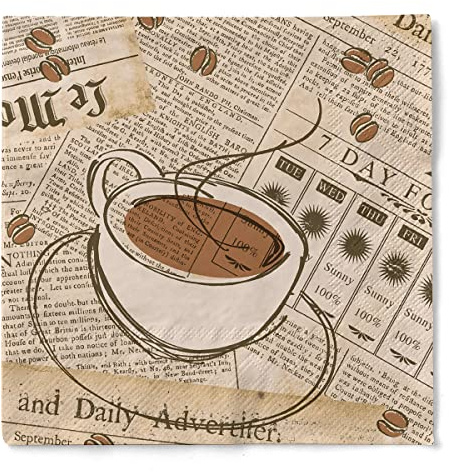Sovie HOME Serviette GOOD MORNING Braun-Creme, 33 x 33 cm, 1/4 Falz, 3-lagig, 20 Stück – Tissue-Servietten mit Kaffeetassen-Motiv für Frühstück, Café & Brunch