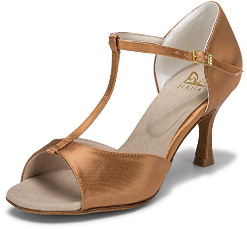 JIAJIA 20511 Latin Dam Sandaler 7,5 cm Flared Heel Super Satin Dansskor Färg Brun,Storlek 39 EU (5.5 UK)