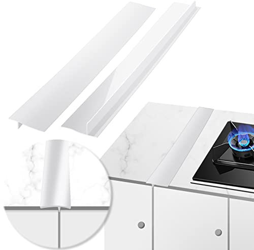 2 Pcs Stove Counter Gap Cover, MSDADA 25 inch Gap Filler Worktop Joining Strip, Gas Hob Covers for Gas & Electric Cookers, Easy Clean Counter Top for Dishwasher, Cooker, Oven, Dryer & Washing(White)