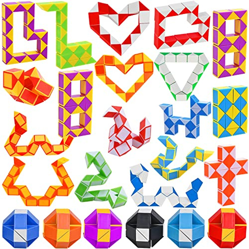 GOLDGE 24 PCS Magic Snake Cube, Snake Fidget Toy for Kids | Party Bag Fillers Toys for Kids, Speed Cubes, Children’s Party Toys Twist Puzzle Cube.