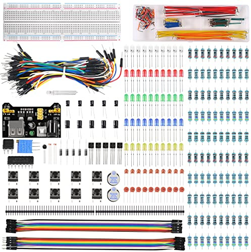 Kit de composants électroniques amusants 480 pièces 37 valeurs avec module d'alimentation, fil de démarrage, platine d'expérimentation 830 points d'attache, potentiomètre de précision, résistance
