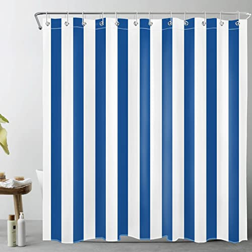LB Marineblau gestreift Duschvorhang 180x200cm Blaue Weiße Linie Antischimmel Wasserdicht Badezimmer Vorhänge, Einfache minimalistische Geometrie Extra Lange Polyester Stoff Bad Vorhang mit Haken