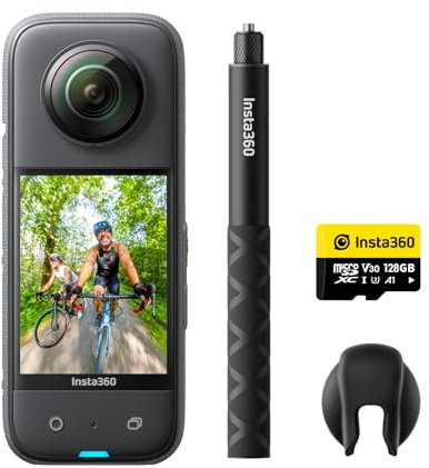 Insta360 X3 Vlog-Bundle - wasserdichte 360°-Actionkamera mit 1/2-Sensor, 5,7K 360°, 72MP 360°-Fotos, Stabilisierung, 2,29-Touchscreen, Vibrationsfeedback, KI-Bearbeitung, Live-Streaming