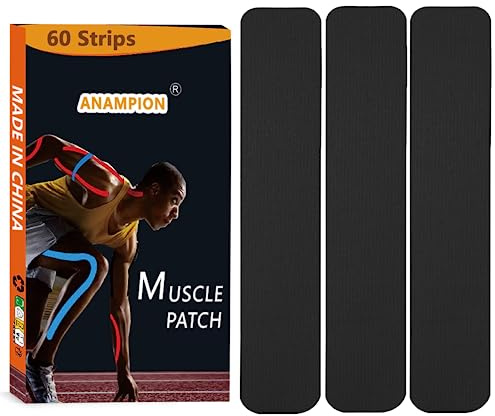 ANAMPION Kinesiologitejp förskuren tejp 5 cm x 25 cm, kinesiotape sportband elastiskt för axlar, knä, armbåge, smärtlindring, latexfri, vattentät (svart)