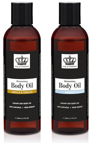 Jax Of London Angels and Tobacco & Vanilla Two Pack Set Body Oil, Inspired Fragrance, for Skin, Body, Hair, Shower, Massage, Firming & Stretch Mark