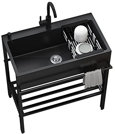 Freestanding Sink Unit Commercial Square Sink, 304 Stainless Steel Single Bowl Station Utility Sink with Drainer Unit and Tap for Kitchen Bar Restaurant