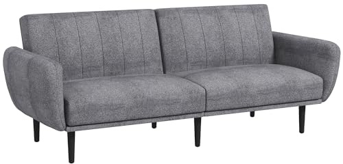 HOMCOM Divano Letto 3 Posti con Schienale Reclinabile a 3 Livelli, Divano Moderno in Tessuto e Gambe in Legno, 208x84x82cm, Grigio