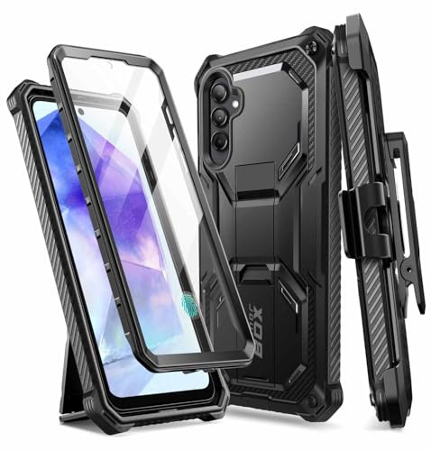 i-Blason Armorbox Hülle für Samsung Galaxy A55 Outdoor Handyhülle Bumper Case 360 Grad Schutzhülle mit integriertem Displayschutz, Ständer und Gürtelclip (Schwarz)