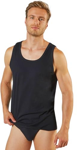 Liabel 3Pz Canottiere Uomo Cotone 100% ComfortFit | Morbidezza e Traspirabilità | Canottiera Uomo Ideali per Tutte Le attività (IT, Testo, L, Regular, Regular, Assortito - 2 Nere 1 Blu)
