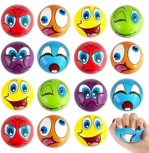 LOEPENLE 15 palline giocattolo antistress, 6 cm, con volti divertenti, mini palline da stress in schiuma, per bambini e adolescenti, bianco e nero