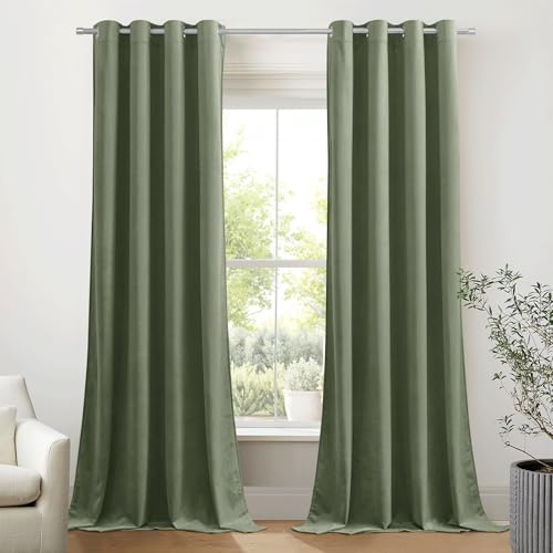 PONY DANCE Tende Oscuranti Tenda Natalizia Soggiorno Tende Termiche Isolanti per Interni Tende Velluto con Anelli Tende Camera da Letto 2 Pezzi L 132 x A 220 cm, Verde Grigiastro