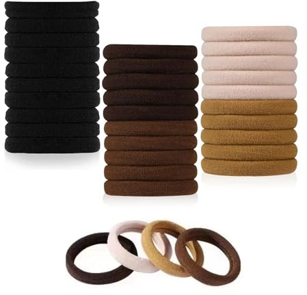 ILamourCar Hair Bands For Women, 50 Pack Soft Hair Ties No Damage, Seamless Hairbands for Thick Curly Hair, Ponytail Holders Hair Accessories for Women (Natural Colour)