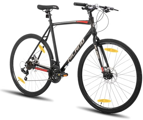 Hiland 28 Zoll Rennrad, Städtischer Pendler Fahrräd mit Scheibenbremse für Männer, 570mm Rahmen Komfortables Rennrad 700C Räder 21 Gänge Schwarz