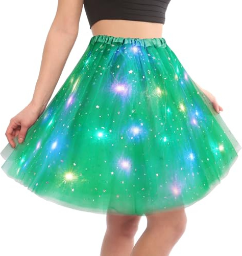AYBUY Jupe Tutu LED pour Femme, Jupe Tutu en Tulle à Trois Couches pour Adultes Parti Ballet Danse Fancy Dress Halloween, Vert gazon