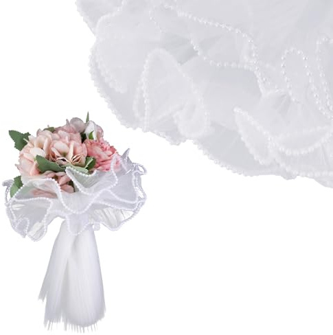 Dimeho Flower Wrapping Mesh Paper, 4 Yards White Pearl Edge Bouquet Packaging Paper Wrinkled Wavy Net Yarn Floral Mesh Wrapping Papers for Florist Supplies Wedding Birthday Mother's Day Gifts (white)