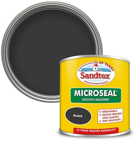 Sandtex Microseal Exterior Smooth Masonry Paint | Smooth Black 1L | Rainproof in 1 hour