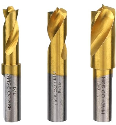 Gosknor 3pcs Spot Weld Drill Bit, High Speed Steel Welder Cobalt Spot Weld Cutter Titanium Coated Welding Remover Tools Equipment Accessories Available in 1/4in 6.5mm, 5/16in 8mm, 3/8in 10mm
