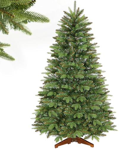 SHareconn 180cm Sapin de Noël Artificiel avec 1111 Pointes de Branches en PE et PVC et 1 Pied en Bois Pliable, Montage Facile, Choix Parfait pour la Décoration des Fêtes à la Maison, Bureau, Vert