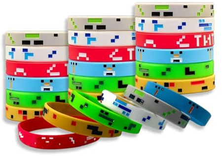 12 Pulseras de Silicona Motivacionales de Miniraft Decoraciones de Fiesta de Miniraft para Niños Adolescentes Fiesta Miniraft Joyería Pulsera de Miniraft Suministro Regalo de juego