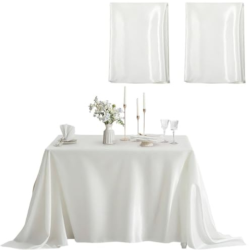 BXUUXA 2 Piezas Mantel de Fiesta Blanco, 260x152cm, Fabricado en Poliéster