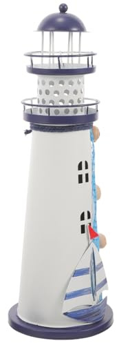 ibasenice Lampada Decorativa Faro in Ferro Stile Costiero Luce Led, Ornamento Nautico per Arredamento Scrivania Casa, Decorazione Soggiorno Tema Mare Mare