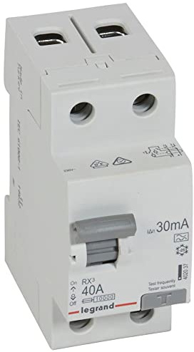 LEGRAND, RX3 402037 - Disyuntor de corriente residual (40 A, 2 pines, 30 mA, 230 VAC, 2 TE, RCCB, para corriente alterna y corriente continua pulsante, fijación en riel de perfil de sombrero)