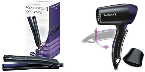 Remington Coffret Cadeau - Set de Voyage Sèche-Cheveux Pliable et Lisseur de Voyage On The Go - D2400 et S2880