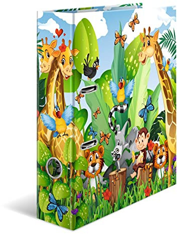 HERMA Ordner A4 Dschungel, 7 cm breit, Ringordner mit Kindergarten Motiv, bunter Aktenordner mit Innendruck für Jungen, Mädchen und Kinder