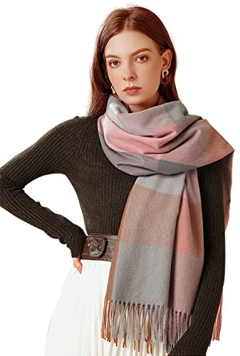 Chalier Fashion Damen Winter Schal Kariert übergroßer Quadratisch Deckenschal, Karo Tartan Streifen Plaid Muster XXL Oversized Fransen Poncho, Mischfarbe, Einheitsgröße
