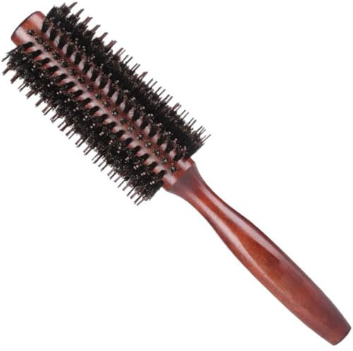 Runde Haarbürste zum Trocknen, runde Haarbürste aus Wildschweinborsten, Nylonborsten mit Rolle für Fransen, feines Haar, Curling, zum Trocknen, Stylen, Locken (Medium)