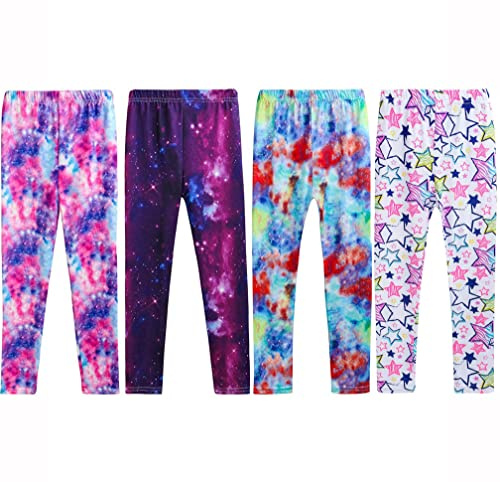 Kiench Girls' Leggings Print Ankle Length High Waist Stretch Pants 4-Pack US XL/Size 10-12/9-10 Years, CN 80, Shining Galaxy