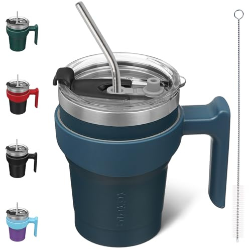 BJPKPK 10 oz Mini Tumbler with Lid, Straw & Handle, Insulated Steel Cup