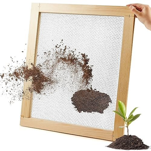 Bokon 2 Stück Kompostsieb für Gartenarbeit, Holzgartensieb, Schmutzsieb, Steinsieb, 1/8 und 1/4 Hardware-Tuch zum Sieben von Erde, Schmutz, Stein, Torfmoos, eine große und eine kleine Größe