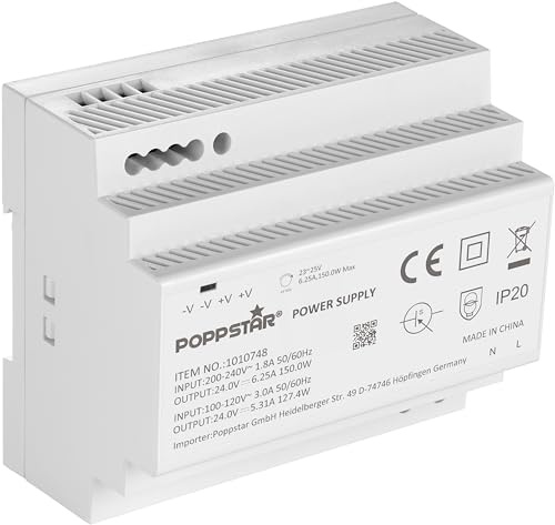 Poppstar Hutschienen-Netzteil P-150-24- 24V 150W (Input 100-240 V AC 50/60 Hz, Output 24 V DC 6,25 A max. 150 W)