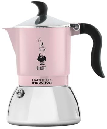 Bialetti Caffettiera Fiammetta Induction, 2 Tazze (100 ml), Adatta a Tutti i piani cottura, Design Elegante, Rosa