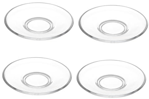 CIYODO 4Pcs Glass Tea Saucers Clear Round Glass Plates for Tea Cups Coffee Snacks Small Dishes Home and Restaurant Use