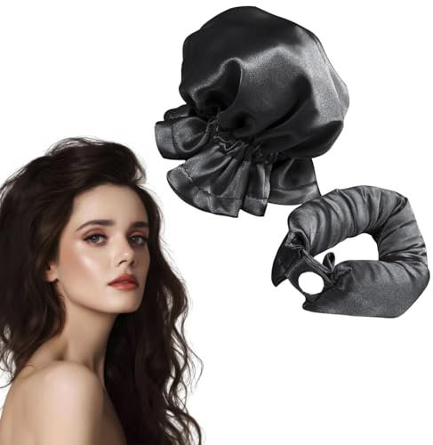 QZKJQDD 2 Teiliges Set Lockenwickler Anzug Schwarz Locken Ohne Hitze Lockenwickler über Nacht (Mit Haarkappe) locken über nacht Anzug für Alle Haartypen Geeignet (Schwarz)