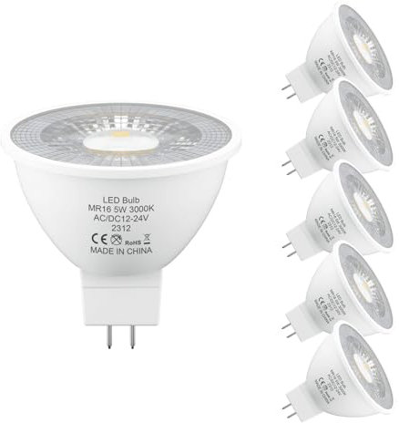 LUTW GU5.3 LED 12V Warmweiß, AC/DC 12V/ 24V MR16 LED 5W 3000K Ersetzt 50W Halogen Lampe, 470LM 38° Abstrahlwinkel Led Lampe, Nicht Dimmbar led Spot, 6 Stück
