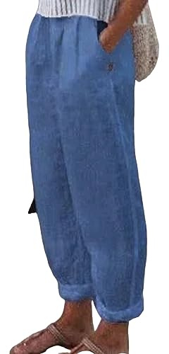 Pantalones Mujer Lino de Algodón Pantalón Largo Moda Suelto Bolsillo Casual Color sólido Cómodo Pantalones Rectos Verano Otoño Elegante Cintura Alta Pantalones Ligeros Transpirable 2024