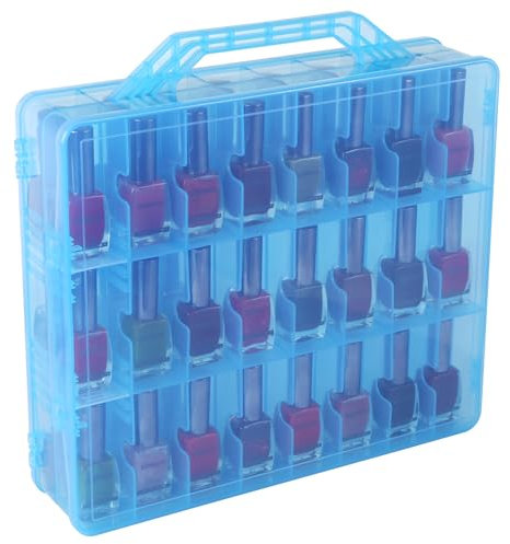 LAUQEE Universal Nail Polish Holder Gel Nail Polish Organizer Case for 48 Bottles Adjustable Dividers Space Saver,Double Sided Storage for Nail Bottles Mini Cars Threads Essential Oils (Blue)