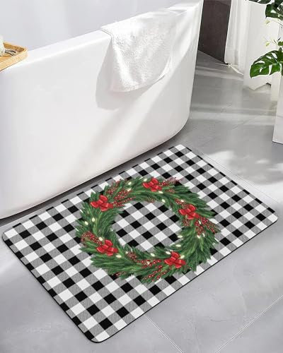 40X60Cm Fußmatte Weihnachtsstechpalmenzweig Mit Beeren-Willkommensmatte Badematte Hautfreundlich Welcome Fußmatte Schnelltrocknend Fußmatte Willkommen Für Flur Büro Außen