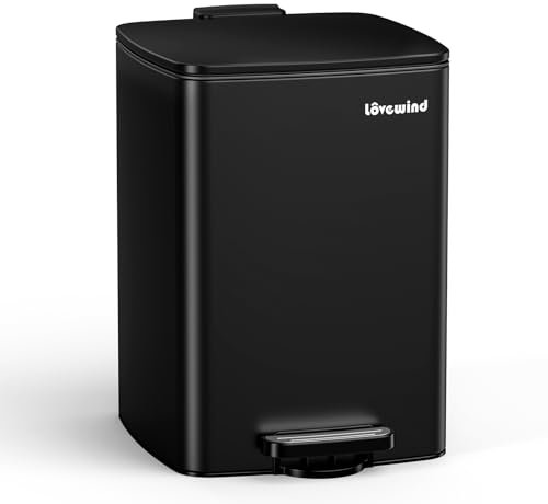 Lovewind Pattumiera Da Cucina, Pattumiera In Acciaio Inox Con Pedale Nero Da 20 Litri, Con Coperchio E Secchio Interno, Adatta Per Cucina, Bagno E Soggiorno