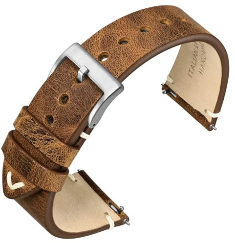 ANNEFIT Quick Release Watch Bands, Italian Vintage Leather Replacement Strap for Men and Women, Band Width 20mm (Saddle Brown)