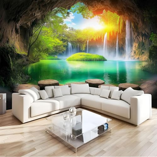 MIATCENRT Paysages Naturels Papier Peint Panoramique, Grottes Lacs 3D Tissu De Soie Murale, ‎150X105Cm (L×H) Tapisserie Poster Geant Mural, Décoration Murale Chambre Salon Restaurant