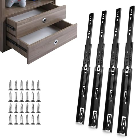 Vivikivi 2 Paar (4 Stück) Schubladenschienen 45mm Vollauszug Schubladenauszug Schwere Seitenmontage für Küchenschränke Büro Schubladen, 45kg Tragkraft, Schwarz, 350mm
