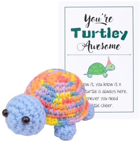 MuMyer Funny Crochet Turtle Doll, Handmade Emotional Support Knitting Wool Turtle Animal Gift Car Ornament with Positive Affirmation Card for Car Home Office(W8)